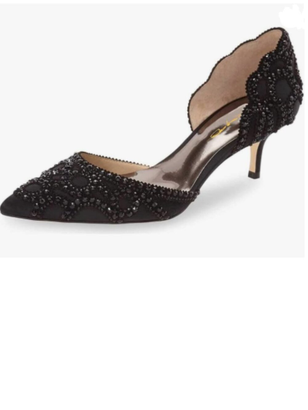 XYD Black Pointed Toe, D'Orsay Kitten Low Heels, Rhinestone Pump Slip-On Shoes